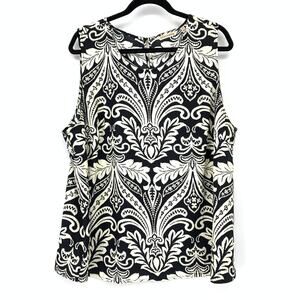 Soft Surroundings Korva Sleeveless Blouse Womens Sz 2X Cream Black Damask Print